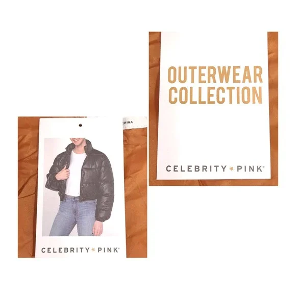 Celebrity Pink Women's Bronze Velvet Bomber Puffer Crop‎ Jacket XL Comfortable - Picture 5 of 10